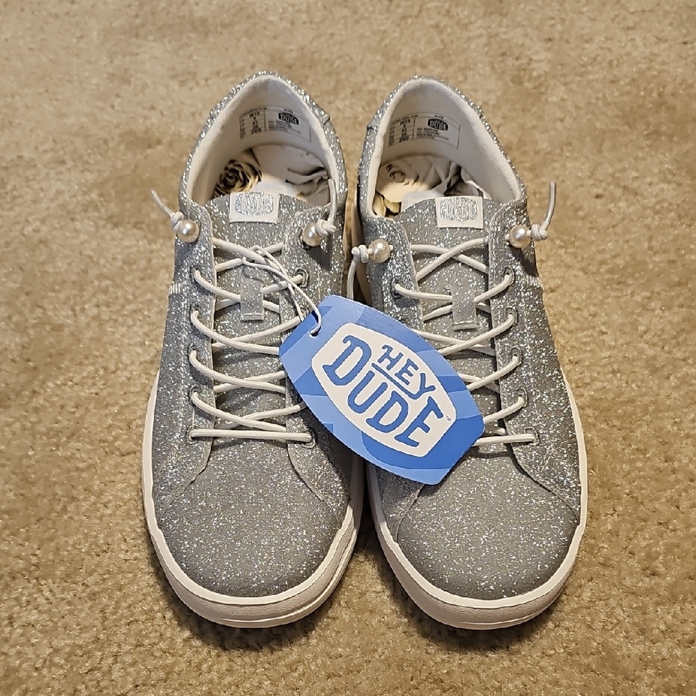 Hey Dude Glittery Silver Women's Sneakers